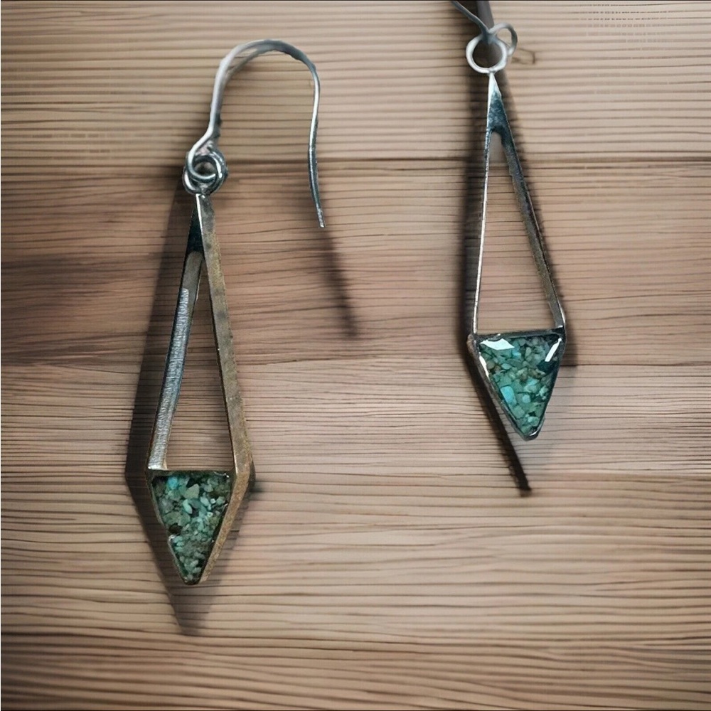 Handmade TURQUOISE Earrings 1.25" Silver Chandelier Encased Chipped Gemstones